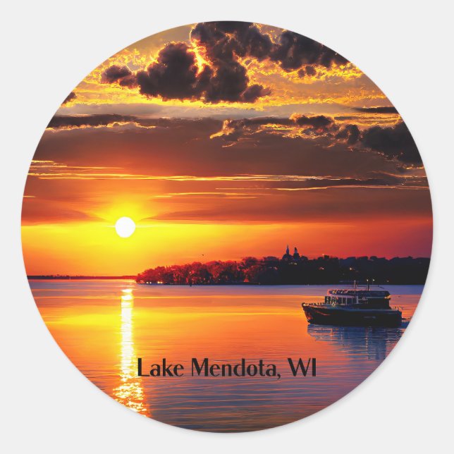 Lake Mendota, Wisconsin sunset Classic Round Sticker (Front)
