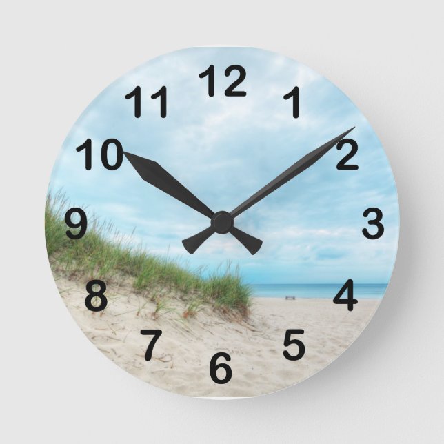 Lake Michigan Beach Landscape Round Clock (Front)