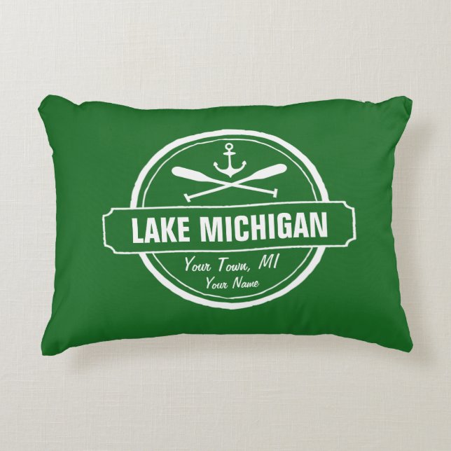 Lake Michigan, custom town, name, anchor, paddles Decorative Pillow (Front)