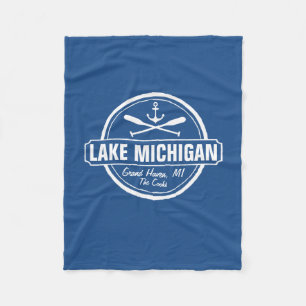 Lake Michigan, custom town, name, anchor, paddles Fleece Blanket