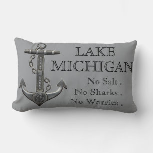 Lake Michigan distressed nautical pirate anchor Lumbar Pillow