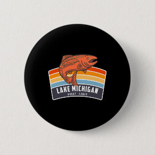Lake Michigan Great Lakes Salmon Fishing 2 Inch Round Button