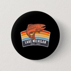 Lake Michigan Great Lakes Salmon Fishing  2 Inch Round Button