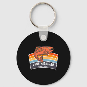 Lake Michigan Great Lakes Salmon Fishing Keychain