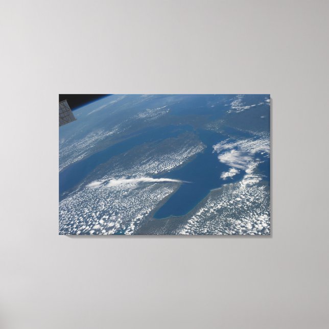 Lake Michigan, Lake Huron And State Of Michigan. Canvas Print (Front)