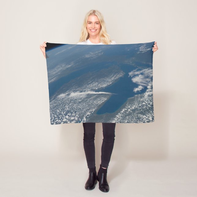 Lake Michigan, Lake Huron And State Of Michigan. Fleece Blanket (In Situ)