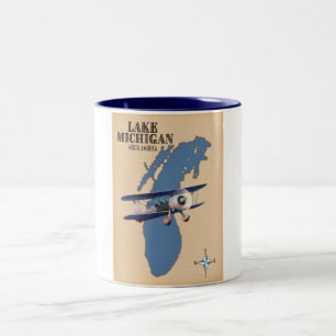 Lake Michigan North America map Two-Tone Coffee Mug