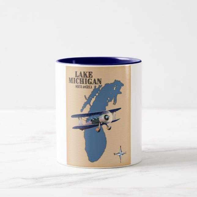Lake Michigan North America map Two-Tone Coffee Mug (Center)