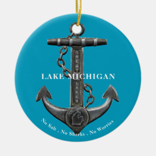 Lake Michigan Patriotic distressed anchor pirate  Ceramic Ornament