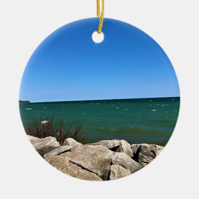 Lake Michigan, Port Washington, WI Ceramic Ornament (Front)