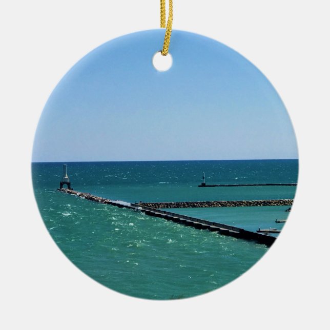 Lake Michigan, Port Washington, WI Ceramic Ornament (Front)