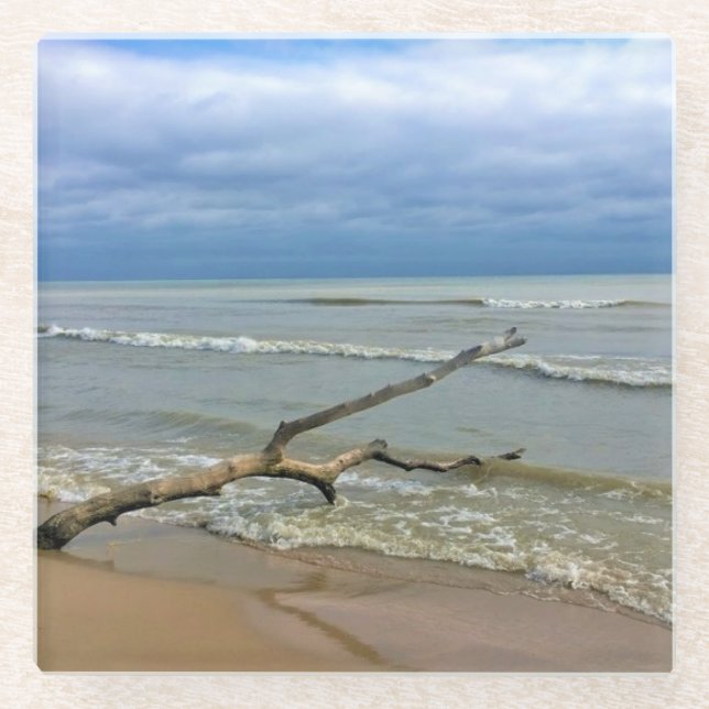 Lake Michigan, Sheboygan, Wisconsin Glass Coaster (Front)