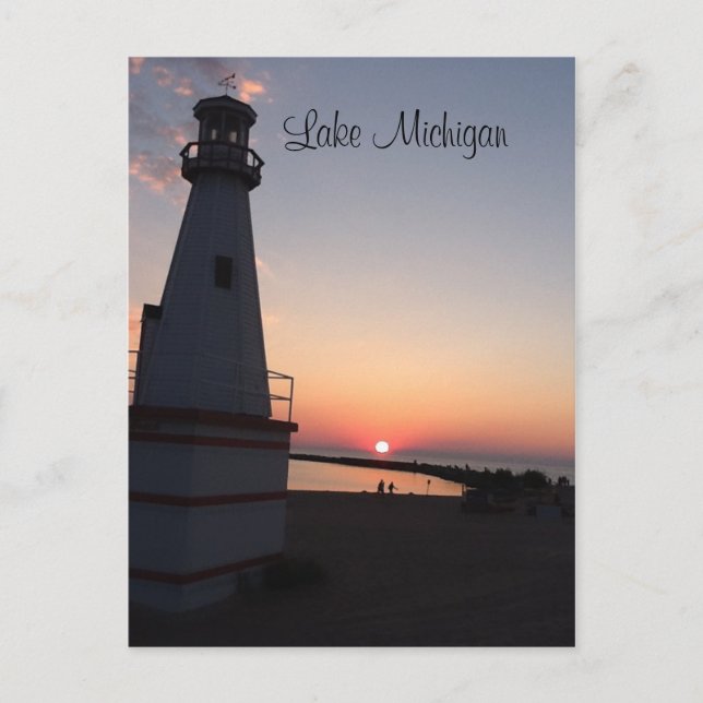Lake Michigan Sunset Lighthouse Postcard (Front)