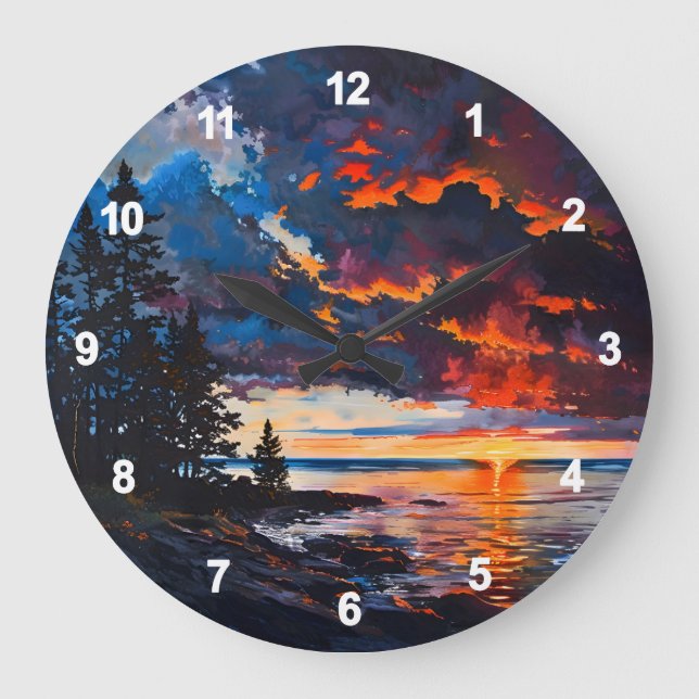 Lake Michigan Sunset Nature Landscape Design Large Clock (Front)