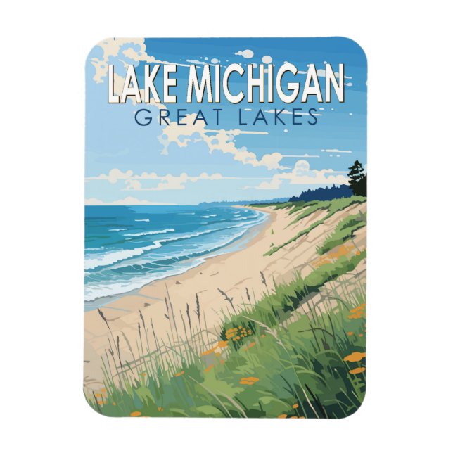 Lake Michigan Travel Art Vintage Magnet (Vertical)