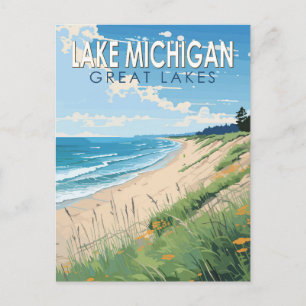 Lake Michigan Travel Art Vintage Postcard