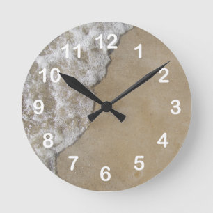 Lake Michigan Wave on Sand Beach Round Clock