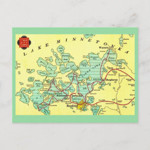 Lake Minnetonka Map Bordered Postcard
