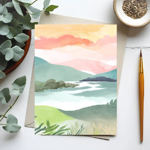 Lake Morning Sunrise   Watercolor Nature Postcard