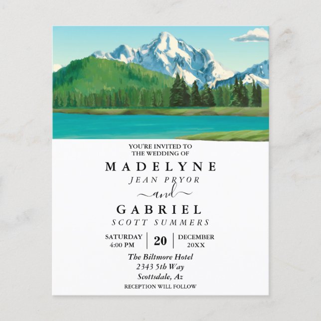 Lake Mountain Forest Outdoor Watercolor Wedding (Front)