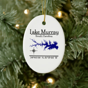 Lake Murray South Carolina Coordinates Oval Design Ceramic Ornament