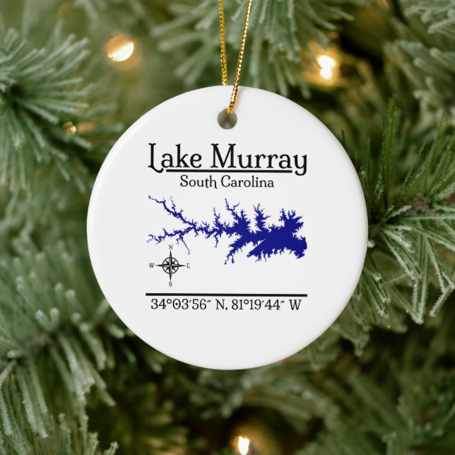 Lake Murray South Carolina Map Coordinates Artwork Ceramic Ornament (Tree)