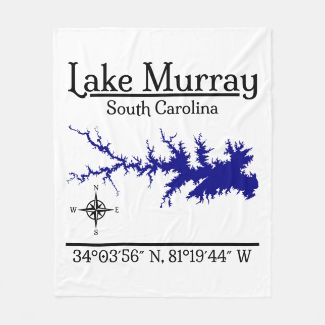 Lake Murray South Carolina Map Coordinates Artwork Fleece Blanket (Front)