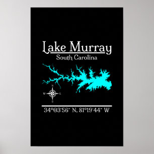 Lake Murray South Carolina Map Coordinates Artwork Poster