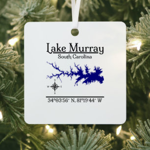 Lake Murray South Carolina Metal Square Map Art Ornament