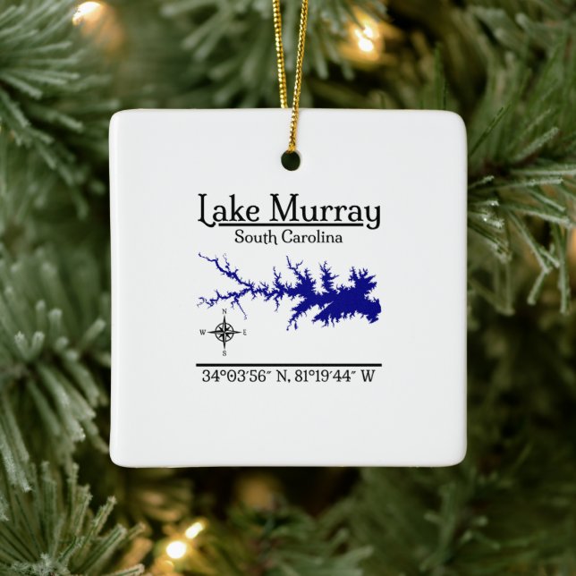 Lake Murray South Carolina Square Map Coordinates Ceramic Ornament (Tree)