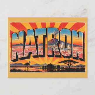Lake Natron Flamingo Volcano Vintage Travel Art Postcard