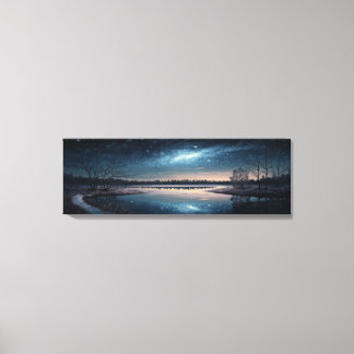 Lake Night Starry Sky Landscape Canvas Print
