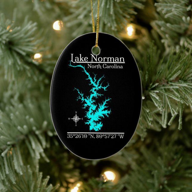 Lake Norman North Carolina Map Coordinates Ceramic Ornament (Tree)