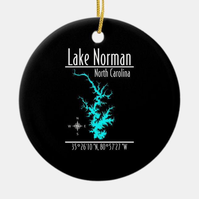 Lake Norman North Carolina Map Coordinates Ceramic Ornament (Front)