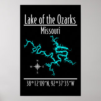 Lake of the Ozarks Missouri Coordinates Map Poster