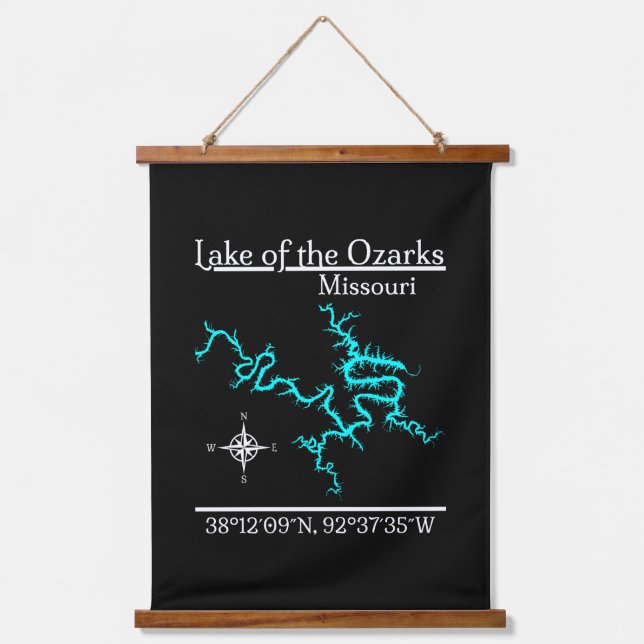 Lake of the Ozarks Missouri Map Coordinates Hanging Tapestry (Front)
