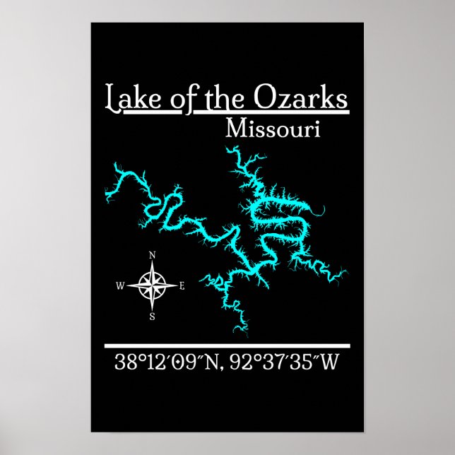Lake of the Ozarks Missouri Map Coordinates Poster (Front)