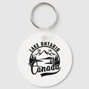 Lake Ontario Black & White Scenic Graphic Round Keychain
