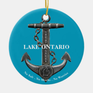 Lake Ontario distressed anchor pirate nautical Ceramic Ornament