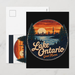 Lake Ontario EST 1656 Stripe Holiday Postcard
