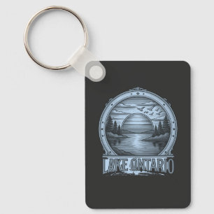 Lake Ontario Etching‑Style Blue & Grayscale Keychain