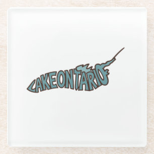 Lake Ontario Turquoise Letterform Map Glass Coaster