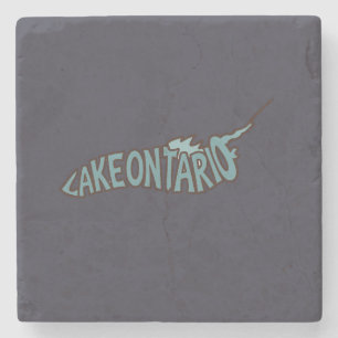 Lake Ontario Turquoise Letterform Map Stone Coaster
