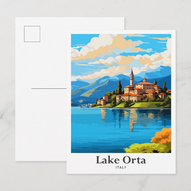 Lake Orta Italy Art Travel Potrait Illustration Postcard (Front/Back)