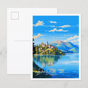Lake Orta Italy vintage travel illustration Postcard