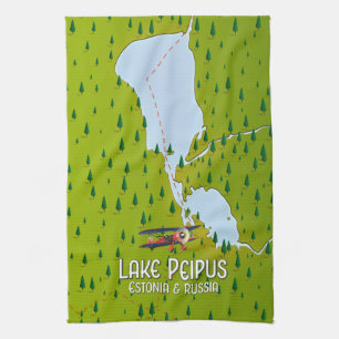 Lake Peipus Estonia and Russia lake map Kitchen Towel