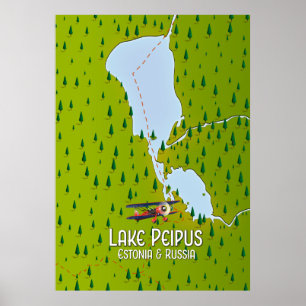 Lake Peipus Estonia and Russia lake map Poster