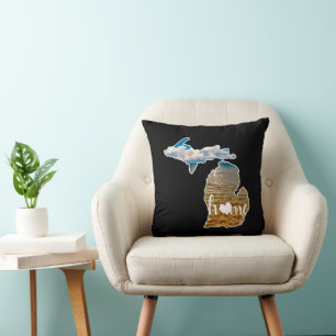 Lake Photo Michigan Silhouette With Home On Black Throw Pillow