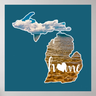 Lake Photo Michigan Silhouette With Home On Blue Poster