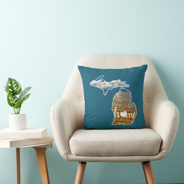 Lake Photo Michigan Silhouette With Home Throw Pillow (Chair)